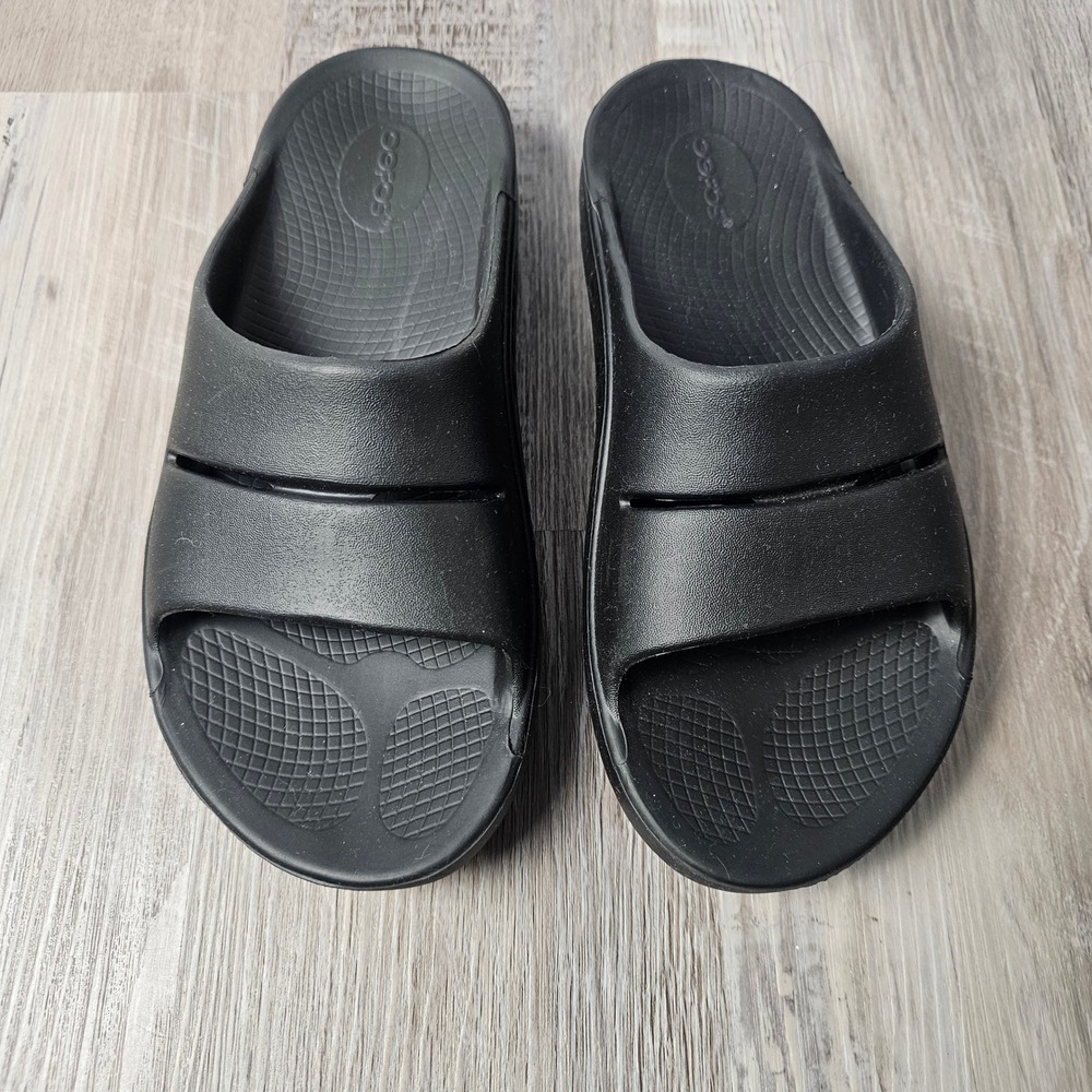 OOFOS OOahh Recovery Slide Sandals Womens 10 Mens 8 EU41 Black Foam Comfort